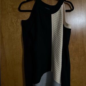 Day trip Black and Cream Sweater Top with shoulders out